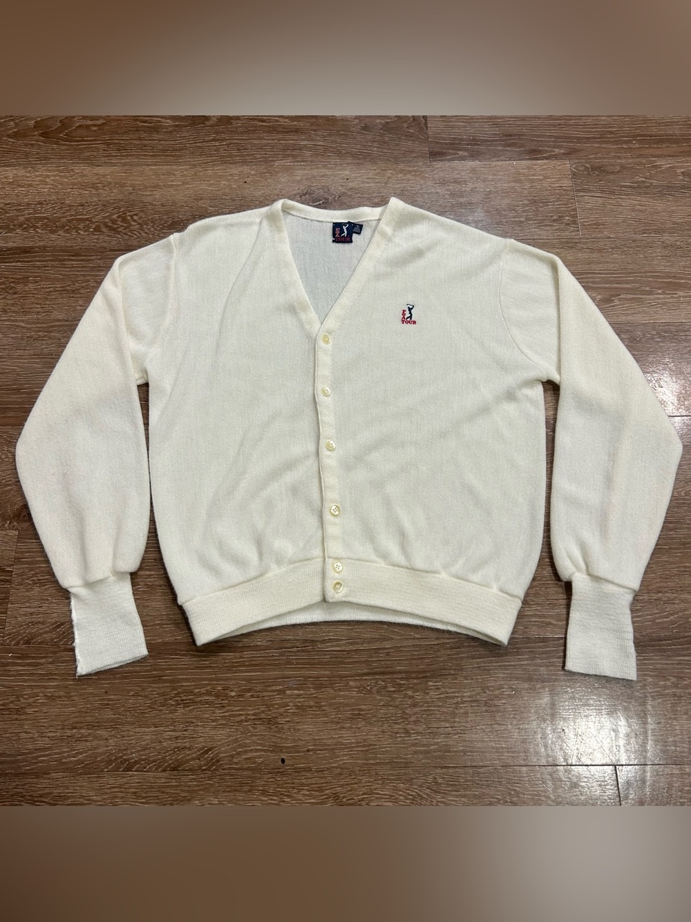 Vintage 80s PGA Tour Golf Cardigan Sweater Mens L White Orlon Acrylic Logo